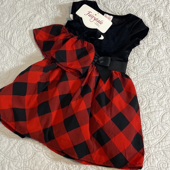 Fairytale Girls Velvet Tulle Plaid Dress with Matching Doll Dress - Picture 1 of 12